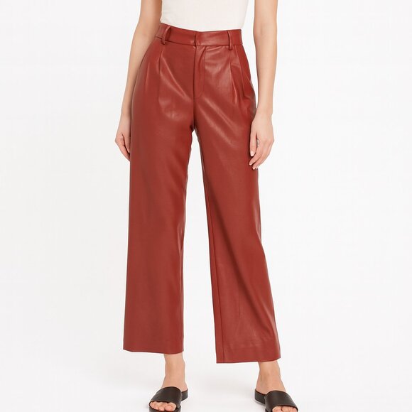 House of Harlow 1960 Pants - HOUSE OF HARLOW 1960 Vegan Leather Brown Pleat High Waist Wide Leg Pant Size 12
